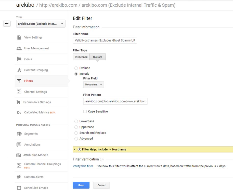 google anlaytics spam hostname filter