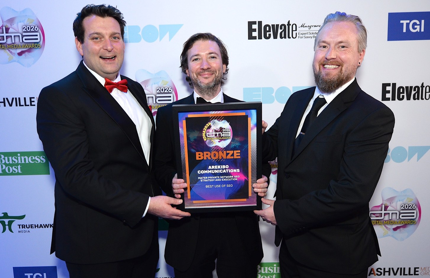 Luke, Fergal and Paul from Arekibo at the DMA 2026 ceremony