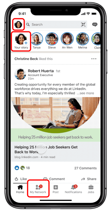 LinkedIn interface UI and UX