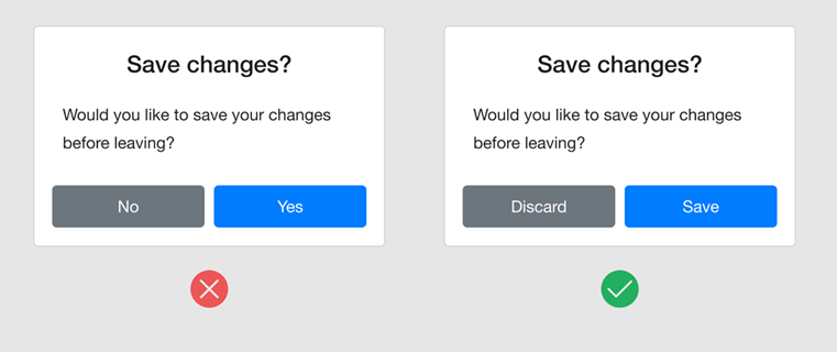 UX example of the recommended way to use verbs in CTAs