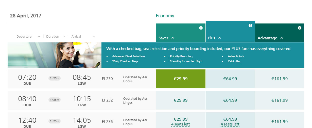 Aer Lingus upgrade options