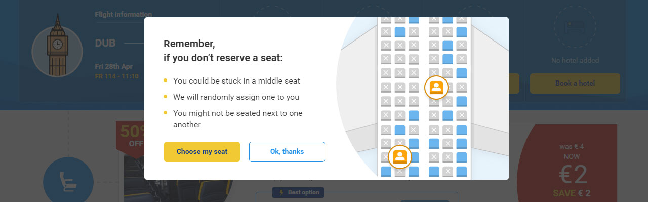 Ryanair’s seat selection modal