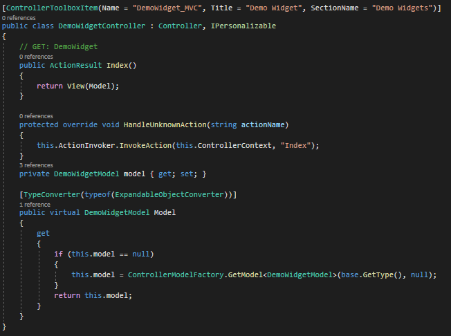 Sitefinity - Modify the index controller method to pass the model to the view