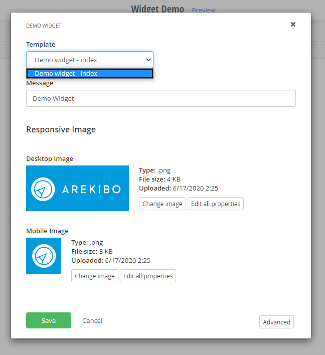 Sitefinity - Widget designer interface with one template choice
