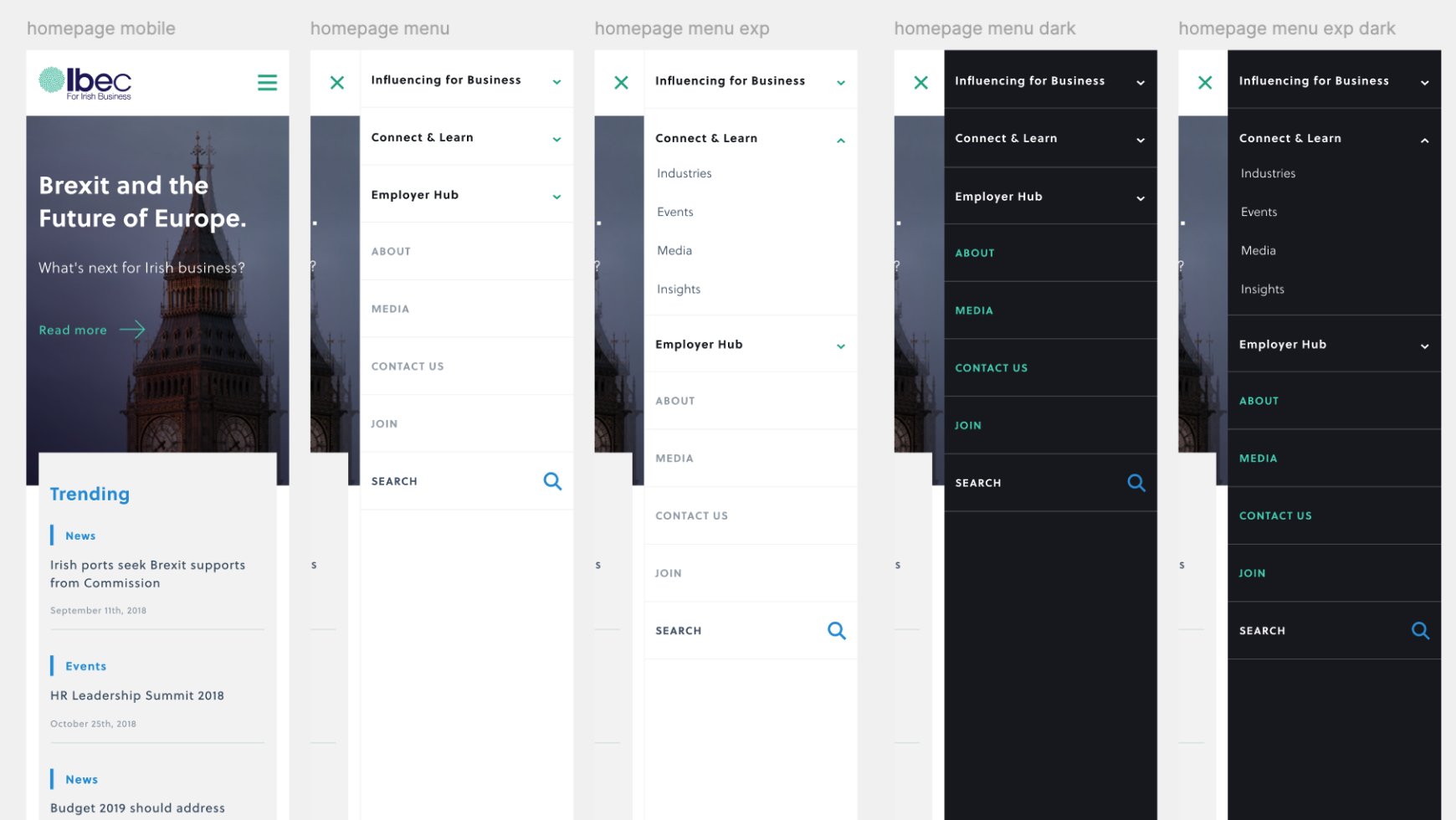 Ibec-UX Ibec Mobile Menu UX & UI Design exploration